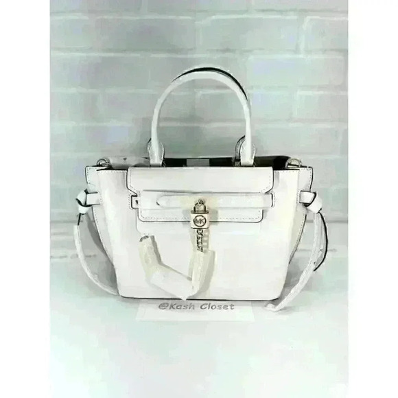Michael Kors Handbags - Michael Kors Satchel Hamilton Legacy SM Studded Leather Belted Purse Optic White